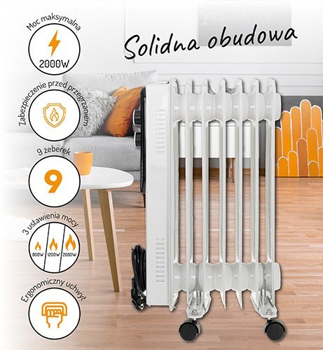 Grzejnik Olejowy (9 żeberek) 2000W ADLER AD 7816