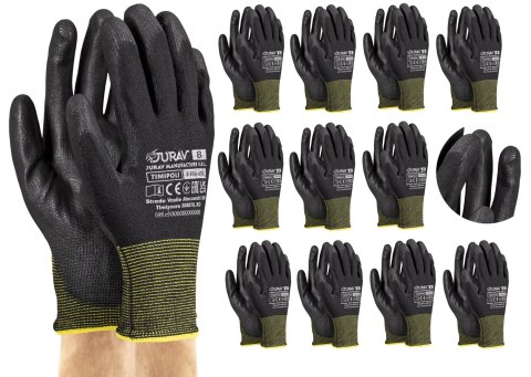 Rękawice Robocze Czarne J-TIMIPOLI_BB - 12 Par (9 - L)