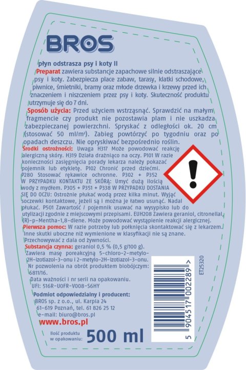 BROS - płyn odstrasza psy i koty 500ml