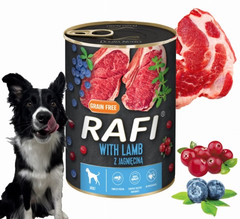 Karma Mokra Dla Psów RAFI z Jagnięciną, Borówką i Żurawiną 400g - 48 szt.
