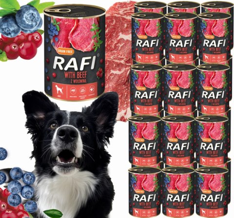 Karma Mokra Dla Psów RAFI z Wołowiną, Borówką i Żurawiną 400g - 24 szt.