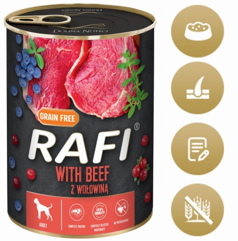 Karma Mokra Dla Psów RAFI z Wołowiną, Borówką i Żurawiną 400g - 6 szt.