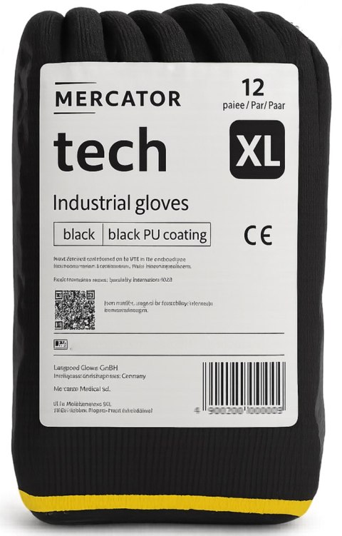 Rękawice Robocze MERCATOR Tech Black+Black PU - 12 Par (8 - M)