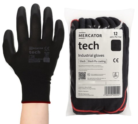 Rękawice Robocze MERCATOR Tech Black+Black PU - 12 Par (9 - L)