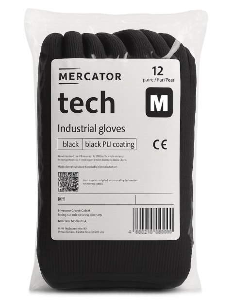 Rękawice Robocze MERCATOR Tech Black+Black PU - 12 Par (9 - L)