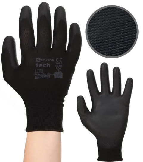 Rękawice Robocze MERCATOR Tech Black+Black PU - 120 Par (8 - M)