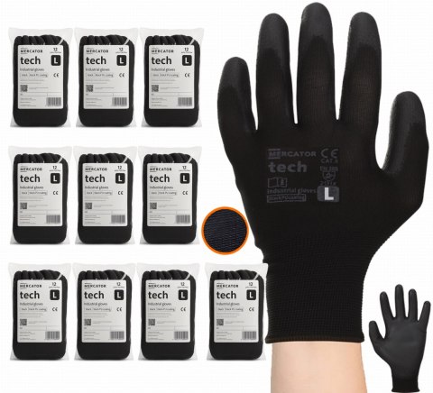 Rękawice Robocze MERCATOR Tech Black+Black PU - 120 Par (8 - M)