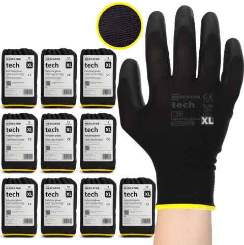Rękawice Robocze MERCATOR Tech Black+Black PU - 120 Par (9 - L)
