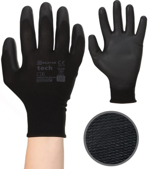 Rękawice Robocze MERCATOR Tech Black+Black PU - 240 Par (7 - S)