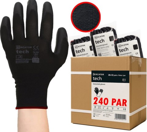 Rękawice Robocze MERCATOR Tech Black+Black PU - 240 Par (8 - M)