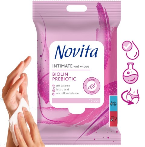NOVITA Chusteczki nawilżane intymne Biolin prebiotyk 15 sztuk