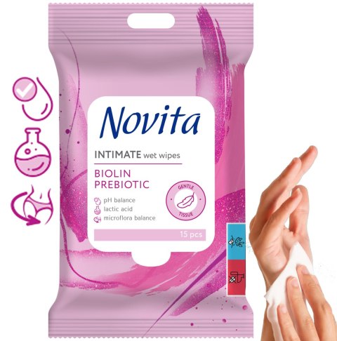 NOVITA Chusteczki nawilżane intymne Biolin prebiotyk 15 sztuk
