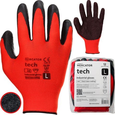 Rękawice Robocze MERCATOR Tech Red+Black Latex - 12 Par (10 - XL)