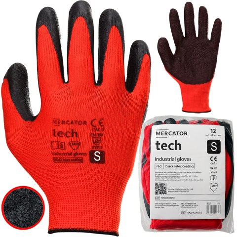 Rękawice Robocze MERCATOR Tech Red+Black Latex - 12 Par (7 - S)
