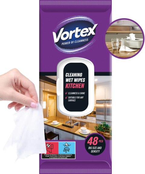 VORTEX Chusteczki nawilżane do kuchni, flip top, 48 sztuk