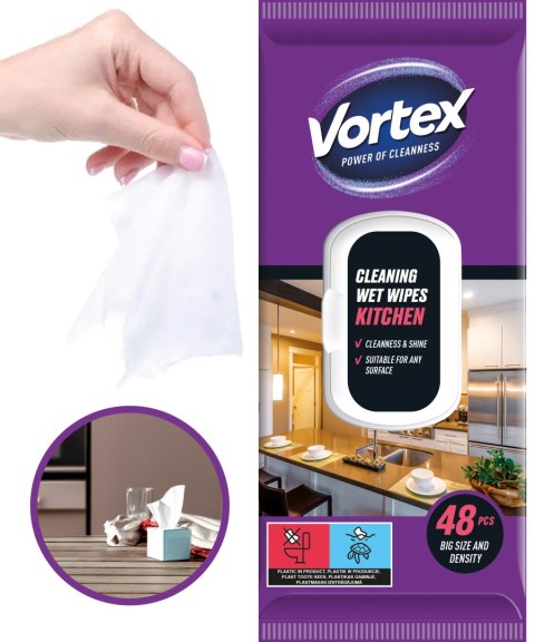 VORTEX Chusteczki nawilżane do kuchni, flip top, 48 sztuk