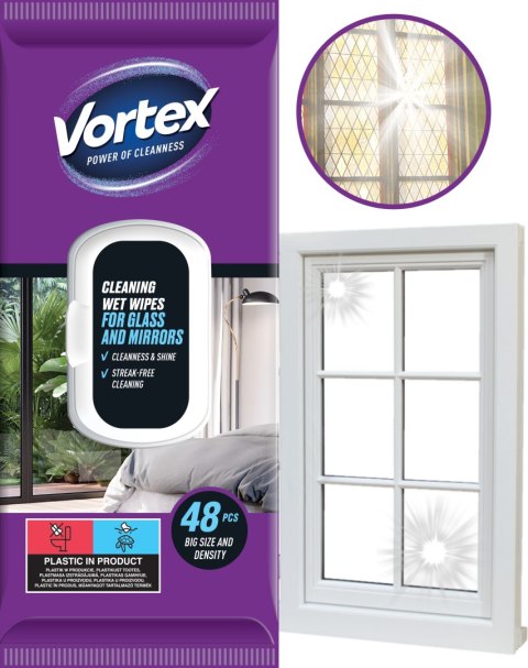 VORTEX Chusteczki nawilżane do luster i szkła , flip top ,48 sztuk