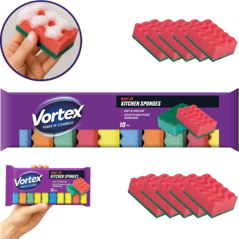 VORTEX Gąbki kuchenne 3D Wave 10 szt.