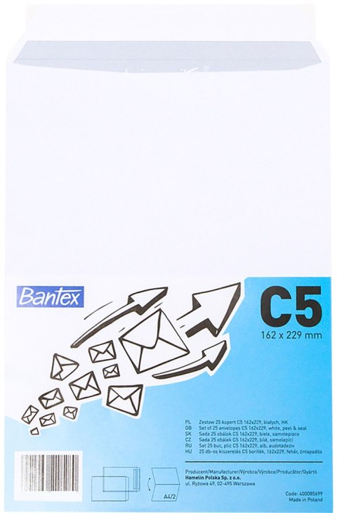 Koperta C5 Biała HK 162x229mm BANTEX 25 szt.