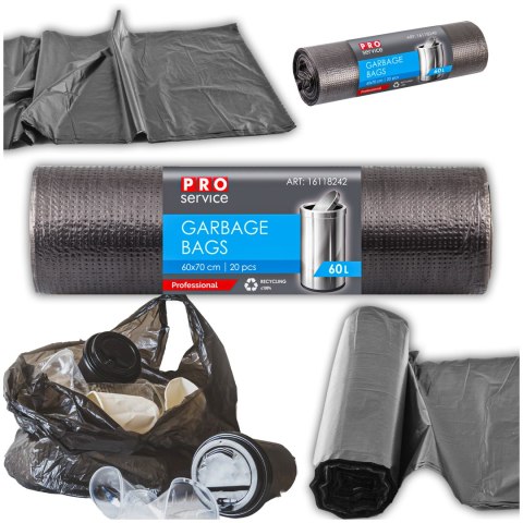 Worki Na Śmieci PRO 60x70 Czarne HD 60L 20 szt.