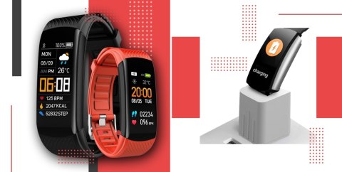 Smartwatch GIEWONT Czarno Czerwony 2 Paski GW200-1