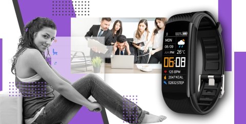 Smartband GIEWONT Fit&GO Duo GW200-3 - Black + Pasek Flora Violet