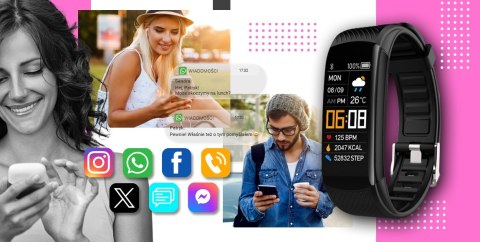 Smartband GIEWONT Fit&GO Duo GW200-4 - Black + Pasek Think Pink