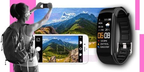 Smartband GIEWONT Fit&GO Duo GW200-4 - Black + Pasek Think Pink
