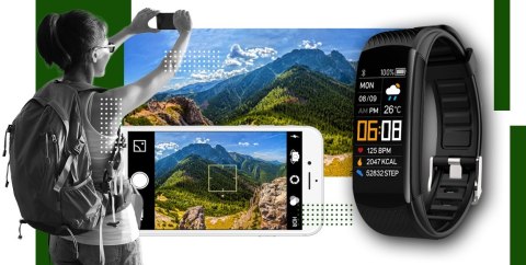 Smartband GIEWONT Fit&GO Duo GW200-5 - Black + Pasek Go Green