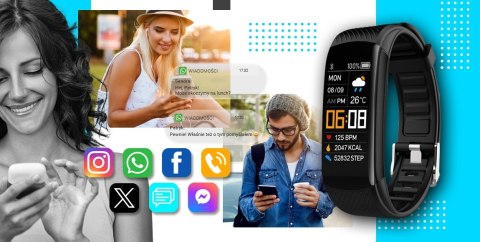 Smartband GIEWONT Fit&GO Duo GW200-7 - Black + Pasek Sky Blue