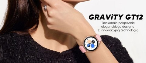 Smartwatch Damski GRAVITY GT12-7 Czarny Pasek Silikonowy + Srebrna Bransoleta