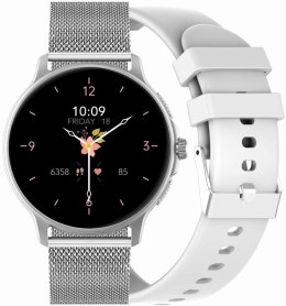 Smartwatch Damski GRAVITY GT12-8 Biały Pasek Silikonowy + Srebrna Bransoleta