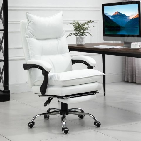 Fotel Biurowy Skóra Eko Z Podnóżkiem Biały PAKO V